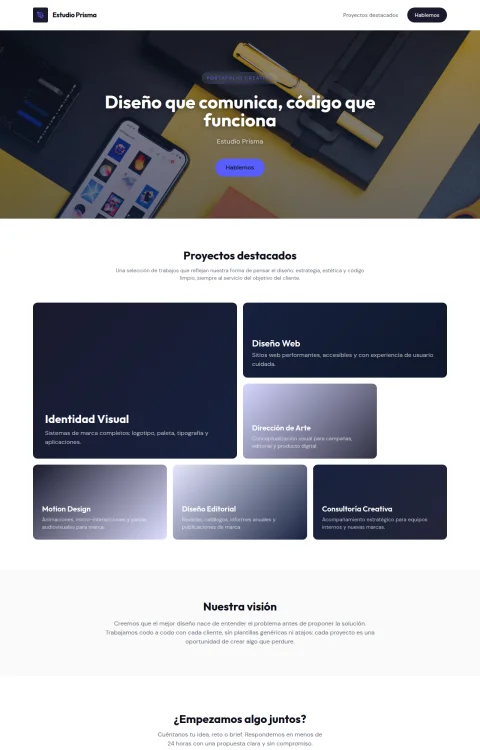 Diseño web Estudio Prisma para portfolio