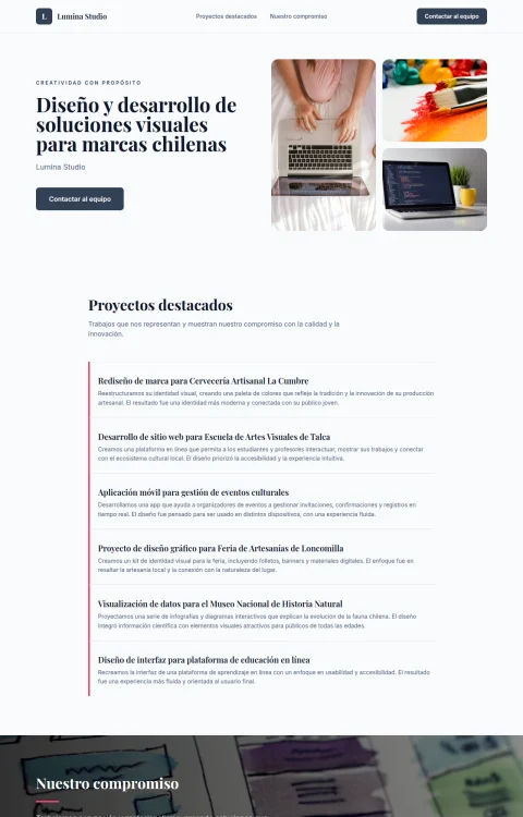 Diseño web Lumina Studio para portfolio