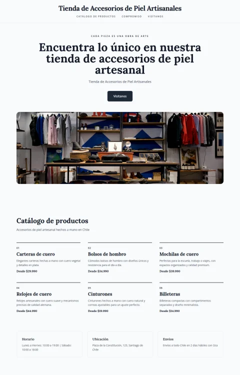 Diseño web Piel Artesanal para tienda