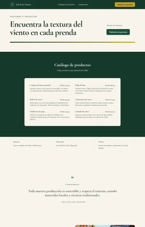 Diseño web Tela de los Vientos para tienda