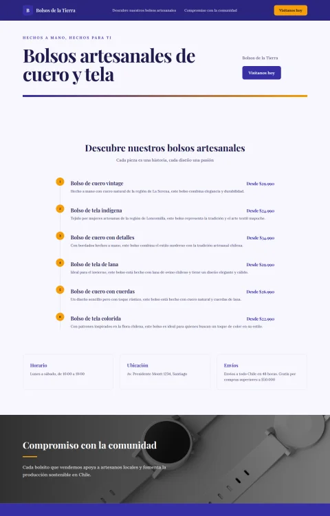 Diseño web Bolsos de la Tierra para tienda