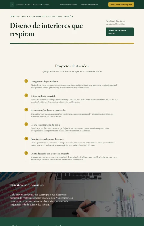 Diseño web Interiores Verdes para portfolio
