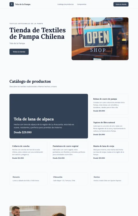 Diseño web Textiles de la Pampa para tienda