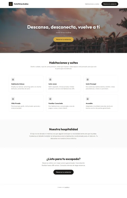 Diseño web Brisa Andina para hotel