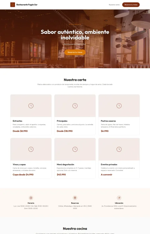 Diseño web Fogón Sur para tu restaurante