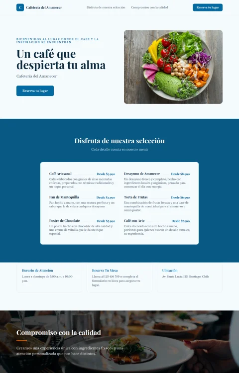 Diseño web Café del Amanecer para tu restaurante