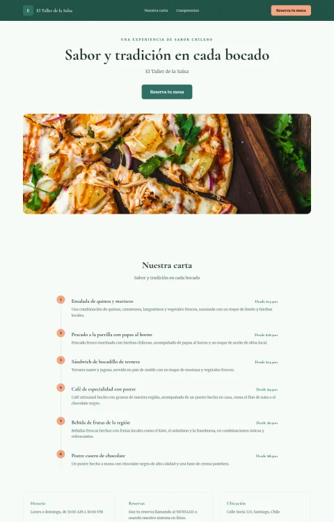 Diseño web Taller de la Salsa para restaurante