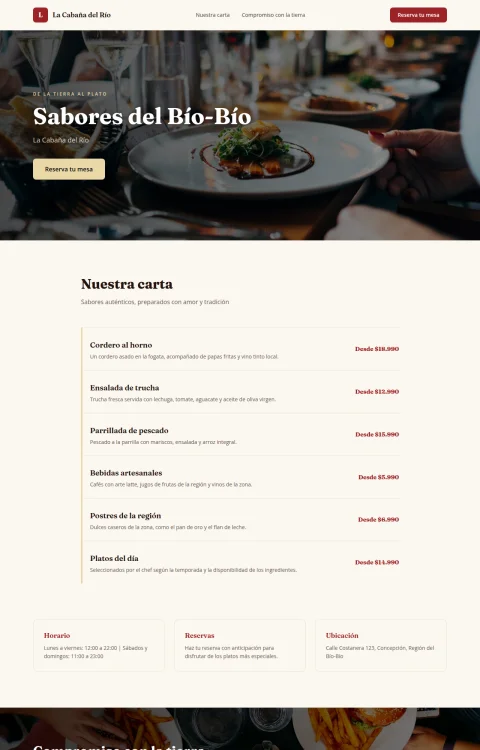 Diseño web Cabaña del Río para restaurante