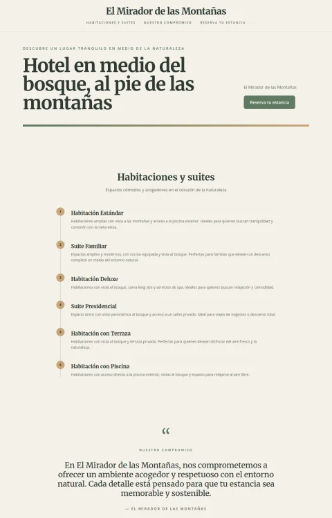 Diseño web Mirador del Bosque para hotel