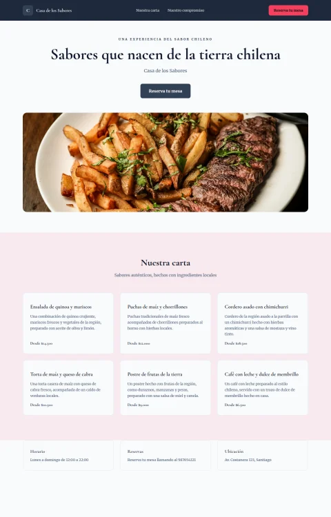 Diseño web Casa de Sabores para restaurante