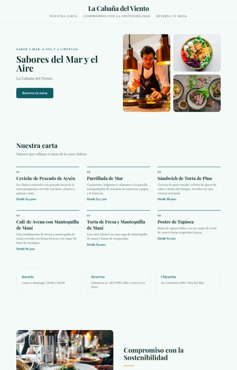 Diseño web Cabaña del Viento para restaurante