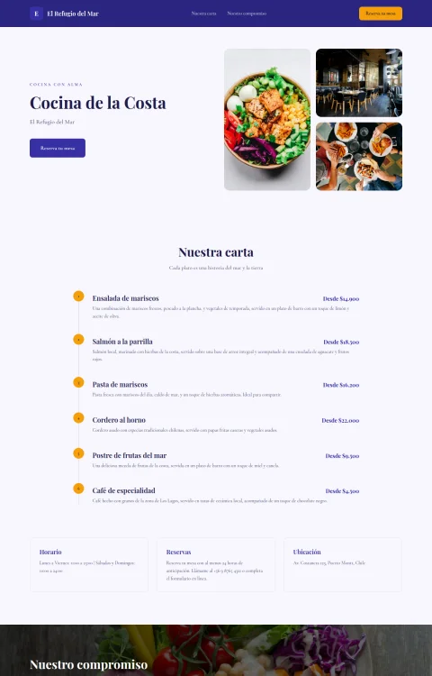 Diseño web Refugio del Mar para restaurante