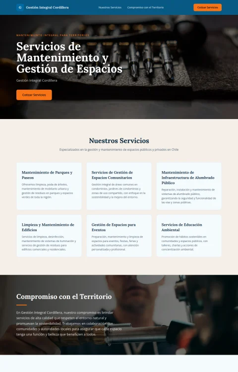 Diseño web Gestión Cordillera para servicios