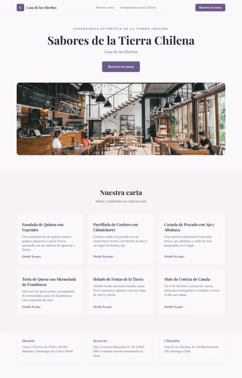 Diseño web Casa de Hierbas para restaurante