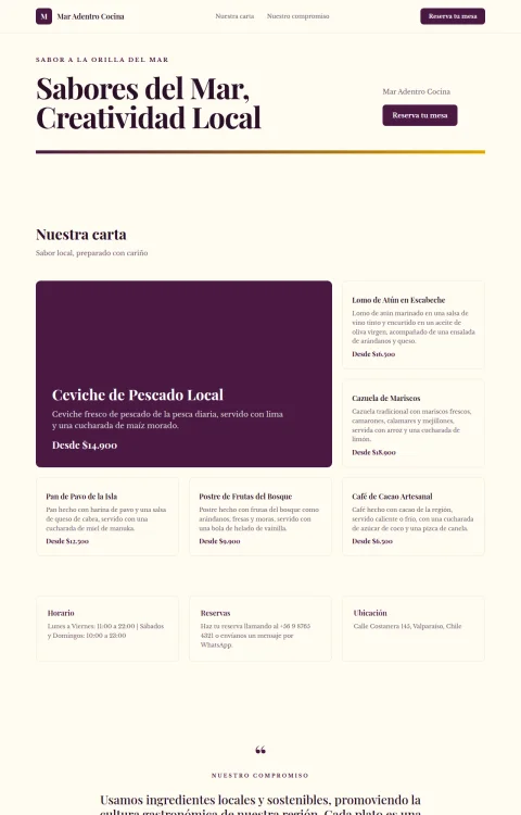 Diseño web Mar Adentro para restaurante