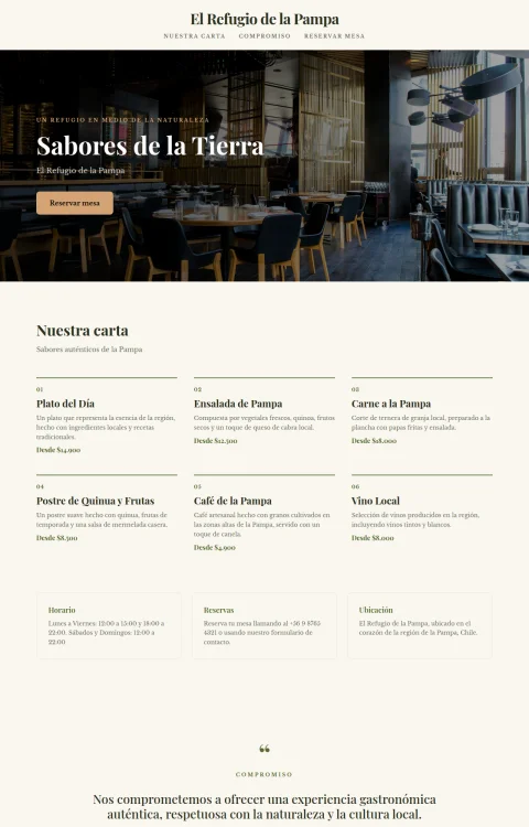 Diseño web Refugio de la Pampa para restaurante
