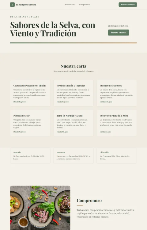 Diseño web Refugio Selvático para restaurante