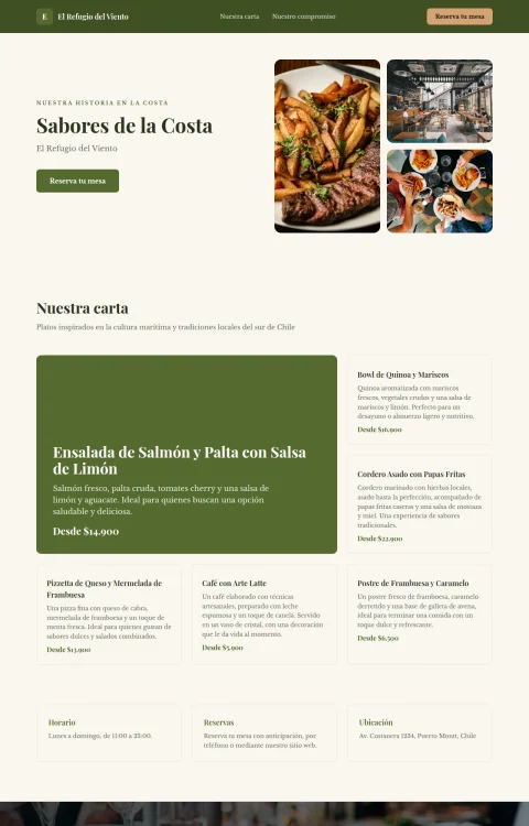 Diseño web Caleta Escondida para restaurante