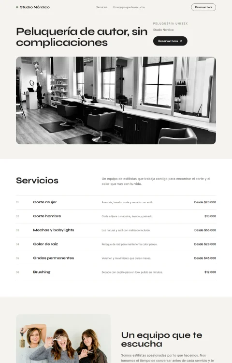 Diseño web Nórdico Unisex para tu salón