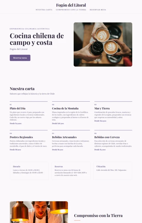 Diseño web Fogón Costero para restaurante