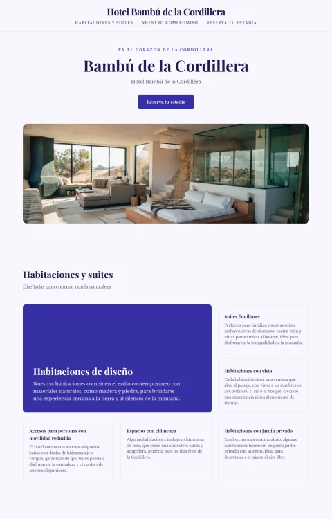 Diseño web Bambú Cordillerano para hotel