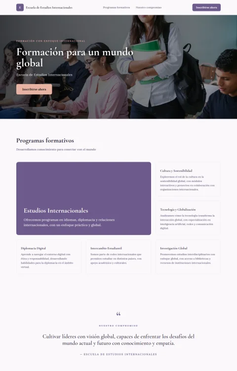 Diseño web Estudios Internacionales para edu