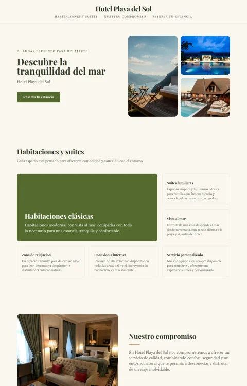 Diseño web Playa Tranquila para hotel