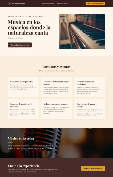 Diseño web Ritmo de la Selva para musica