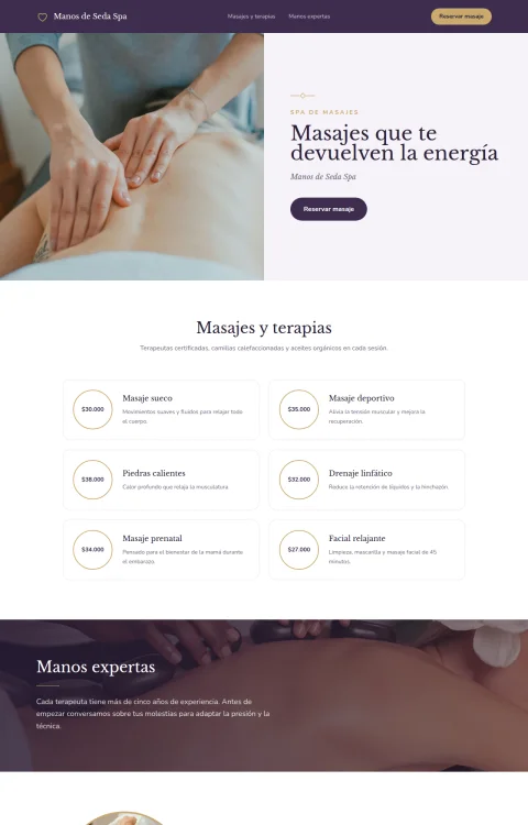Diseño web Masaje Sereno para belleza