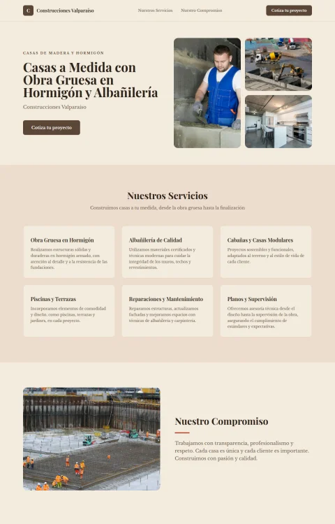 Diseño web Construcciones Valparaíso para construccion