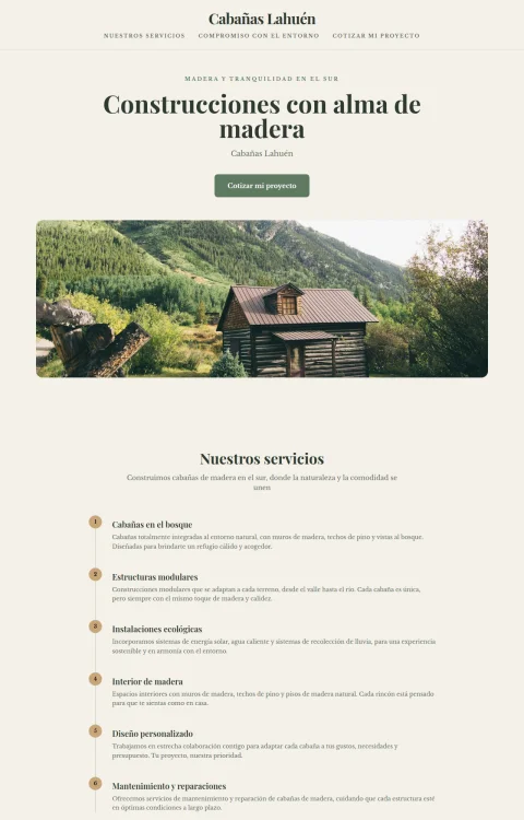 Diseño web Cabañas Lahuén para construccion