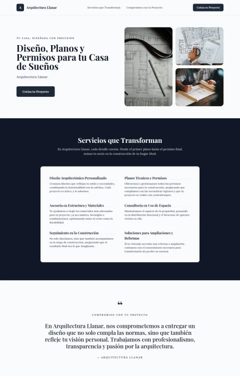 Diseño web Arquitectura Llanar para construccion