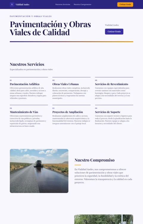 Diseño web Vialidad Andes para construccion