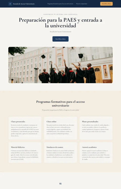Diseño web Escuela de Acceso Universitario para edu