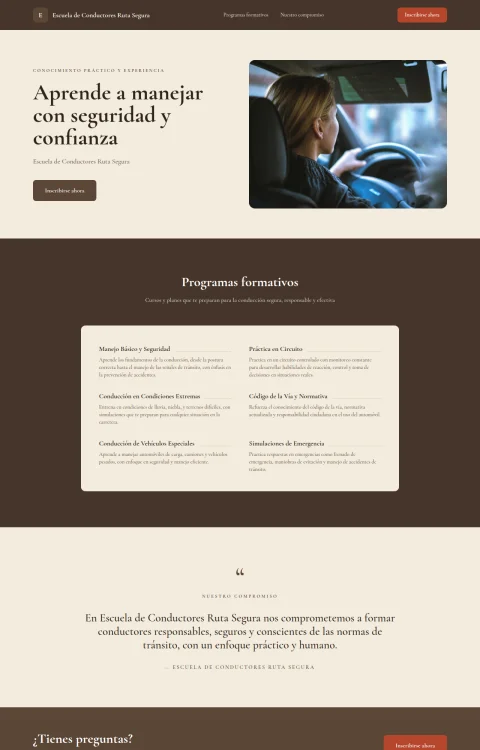 Diseño web Escuela de Conductores Ruta Segura para edu