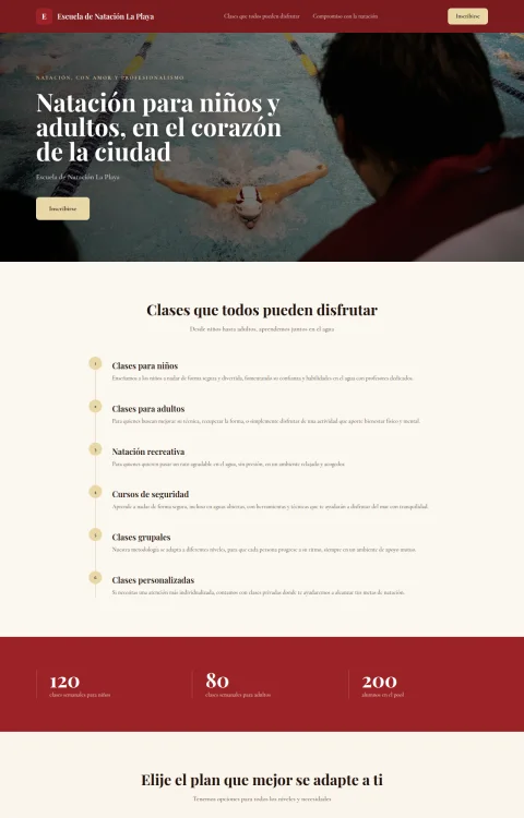 Diseño web Escuela de Natación La Playa para fitness