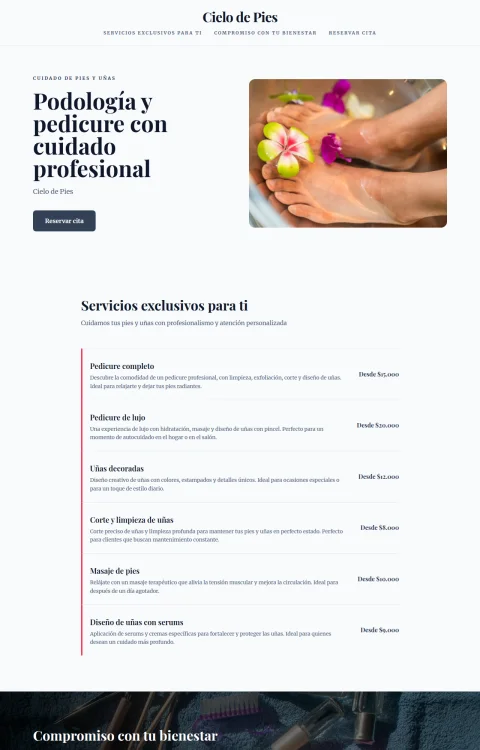 Diseño web Cielo de Pies para belleza