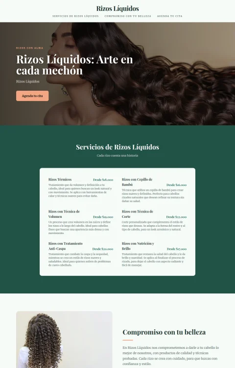 Diseño web Rizos Líquidos para belleza